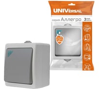 Выключатель с подсветкой, 1 клавиша UNIVersal Аллегро IP54, серый 1278