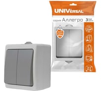 Выключатель, 2 клавиши UNIVersal Аллегро IP54, серый 1280