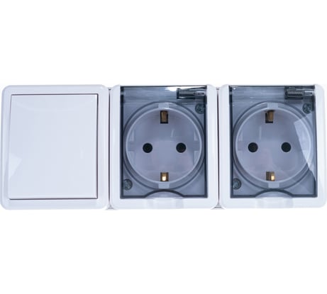 Блок: две розетки+выключатель ЭРА Эксперт 11-7403-01 IP54, 16АХ10AX-250В, ОУ, белый Б0027673