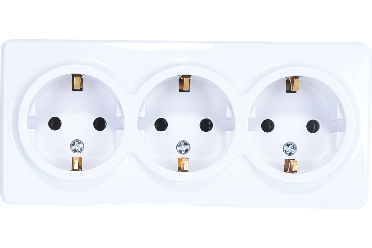 Розетка ЭРА Эксперт 11-2208-01 3х2P+E Schuko, 16АХ-250В, ОУ, белый ...