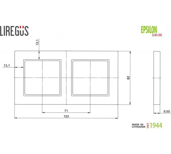 Рамка LIREGUS двухместная белая slim (универсальный монтаж) epsilon 28-0422