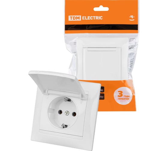 Розетка TDM Лама 2П+З 16А 250В IP44 с крышкой белая SQ1815-0026 1