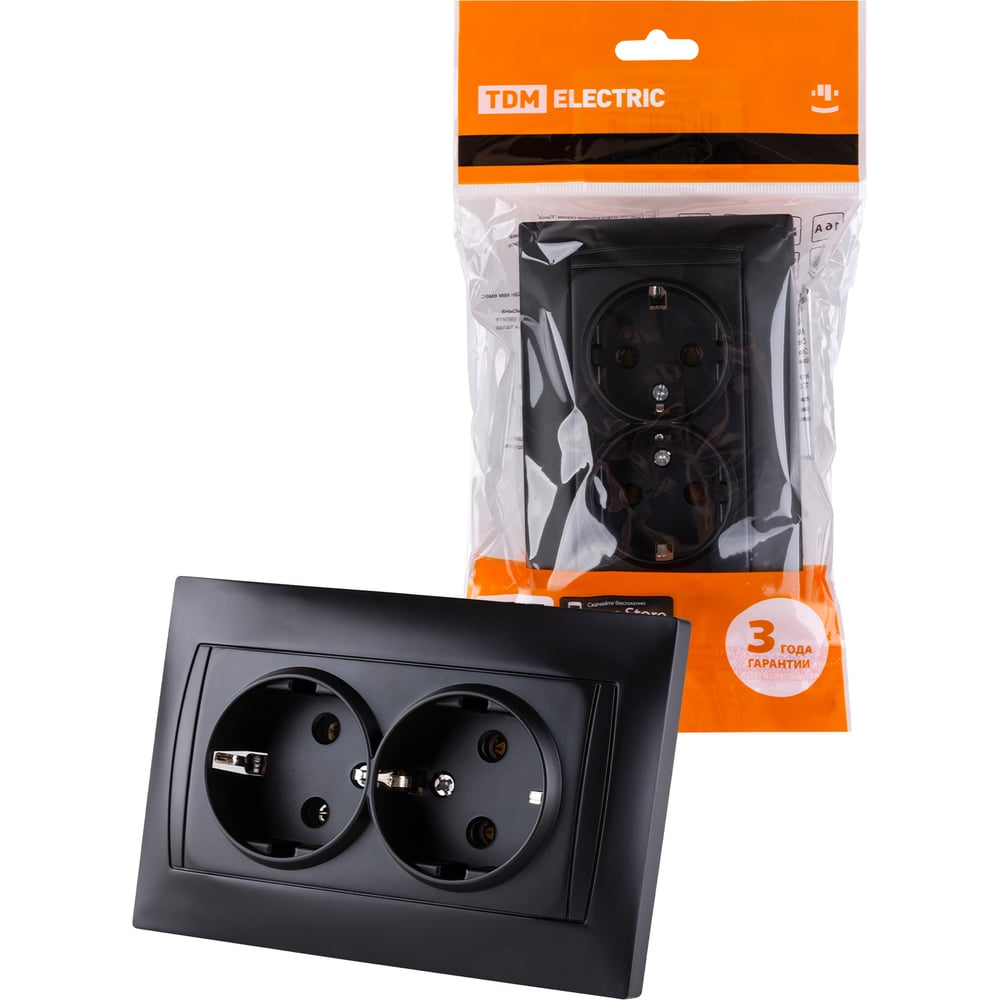 Двойная розетка TDM ELECTRIC Лама 2П+З 16А 250В графит SQ1815-0625 ...
