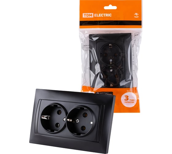Двойная розетка TDM ELECTRIC Лама 2П+З 16А 250В графит SQ1815-0625 1
