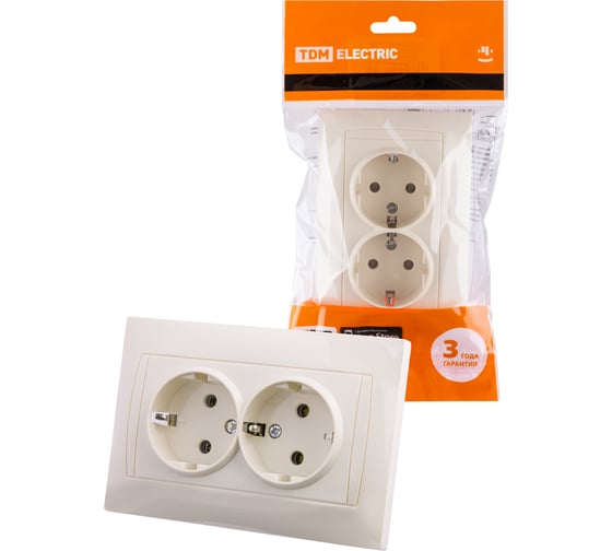 Двойная розетка TDM ELECTRIC Лама 2П+З 16А 250В слоновая кость SQ1815-0125