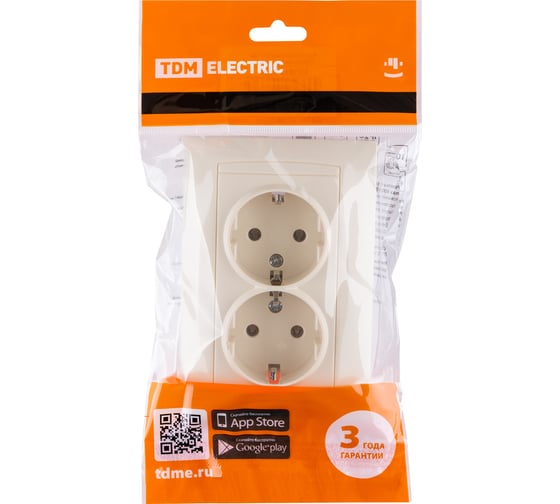 Двойная розетка TDM ELECTRIC Лама 2П+З 16А 250В слоновая кость SQ1815-0125