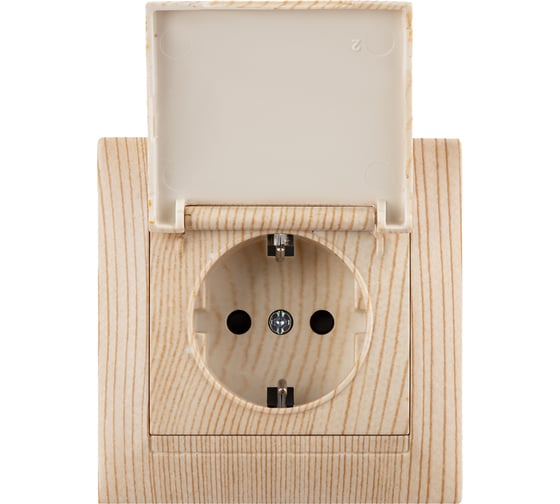 Розетка TDM ELECTRIC Лама 2П+З 16А 250В IP44 с защитными шторками, с крышкой сосна SQ1815-0314