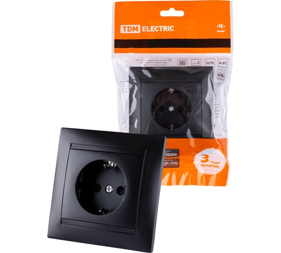 Розетка TDM ELECTRIC Лама 2П+З 16А 250В графит SQ1815-0623 1