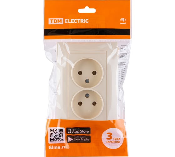 Двойная розетка TDM ELECTRIC Лама 2П 10А 250В слоновая кость SQ1815-0124