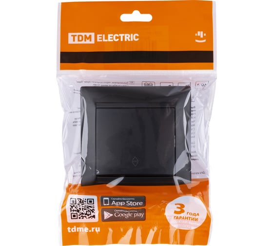 Выключатель на 2 направления TDM ELECTRIC Лама 1 клавишный 10А графит SQ1815-0606