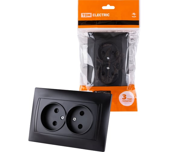 Двойная розетка TDM ELECTRIC Лама 2П 10А 250В с защитными шторками графит SQ1815-0612 1