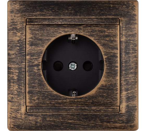Розетка 2П+З 16А 250В с защитыми шторками TDM ELECTRIC старинная бронза, серия "Лама" SQ1815-0752 1