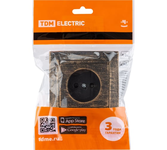 Розетка TDM ELECTRIC Лама 2П 10А 250В с защитными шторками, старинная бронза SQ1815-0751