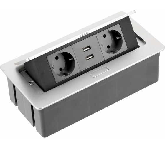 Удлинитель врезной прямоугольный GTV soft, 2xschuko, 2xusb/5v, вилка провод 1,5м, серебро AE-PBSUC2GS-53