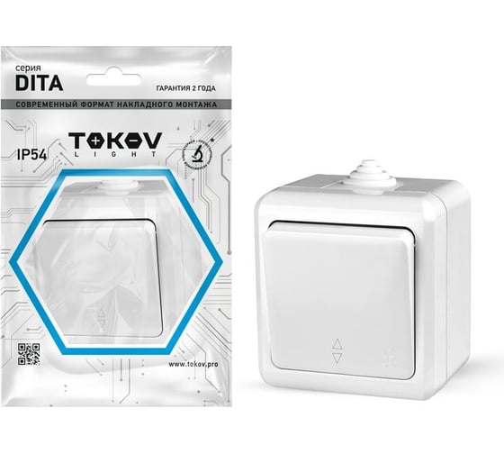 1-клавишный переключатель TOKOV ELECTRIC оп dita ip54 10а 250в бел. TKL-DT-P1-C01-IP54 1
