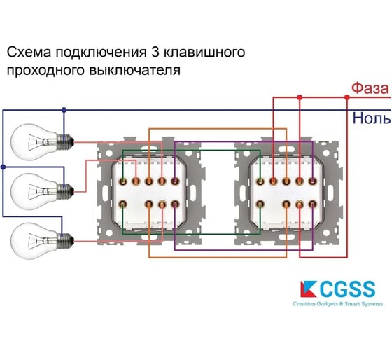 Трехклавишный проходной выключатель (переключатель) CGSS серая платина "Эстетика" GL-W103-PGPG