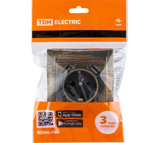 Розетка TDM ELECTRIC 2П+З 16А 250В + 2 USB порта 2,1А 5В старинная бронза Лама SQ1815-0772