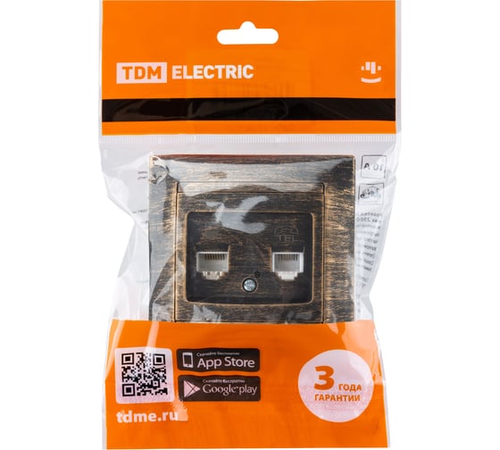 Розетка телефонная RJ11 + компьютерная RJ45 TDM ELECTRIC старинная бронза Лама SQ1815-0760
