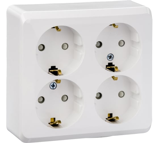 Розетка Systeme Electric 4-м ОП Этюд 16А 250В защитные шторки, с заземлением, белая SchE PA16-208B 293415