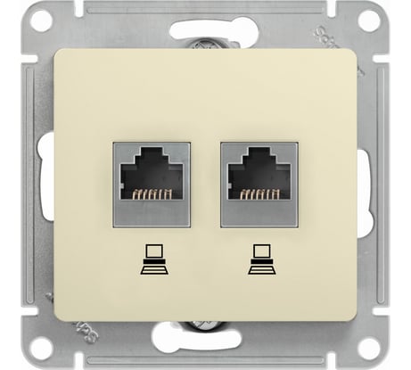 Механизм компьютерной розетки Systeme Electric 2-м Glossa RJ45+RJ45 кат.5е бежевый SchE463578 GSL000285KK