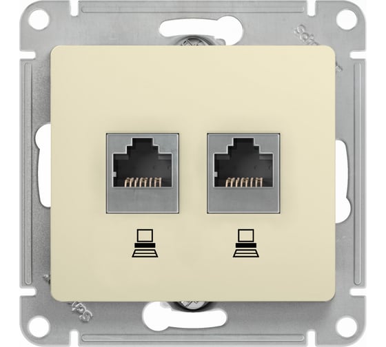 Механизм компьютерной розетки Systeme Electric 2-м Glossa RJ45+RJ45 кат.5е бежевый SchE463578 GSL000285KK