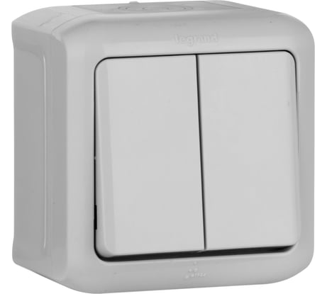 Выключатель Legrand двухклавишный Legrand Quteo IP44 10А 250В винтовые зажимы накладной монтаж серый 782332