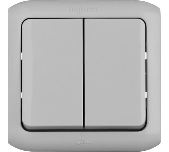 Выключатель Legrand двухклавишный Legrand Quteo IP44 10А 250В винтовые зажимы накладной монтаж серый 782332