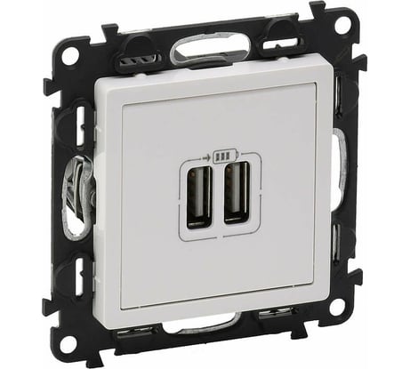 Зарядное устройство Legrand Valena LIFE с двумя USB-разьемами 240В/5В 1500мА.С лицевой панелью.Белое 753412