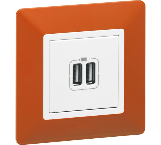 Зарядное устройство Legrand Valena LIFE с двумя USB-разьемами 240В/5В 1500мА.С лицевой панелью.Белое 753412