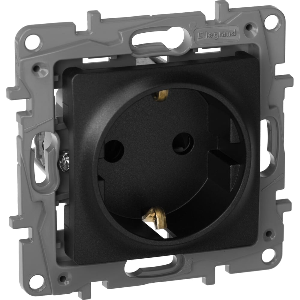 Механизм розетки Legrand 1-м СП Etika 2К+З защитные шторки, антрацит ...