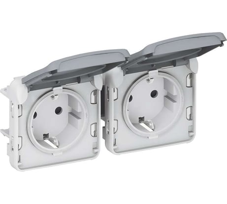 Розетка Legrand 2х2К+З горизонтальная немецкий стандарт Программа Plexo серый 16 A 250 В 069576