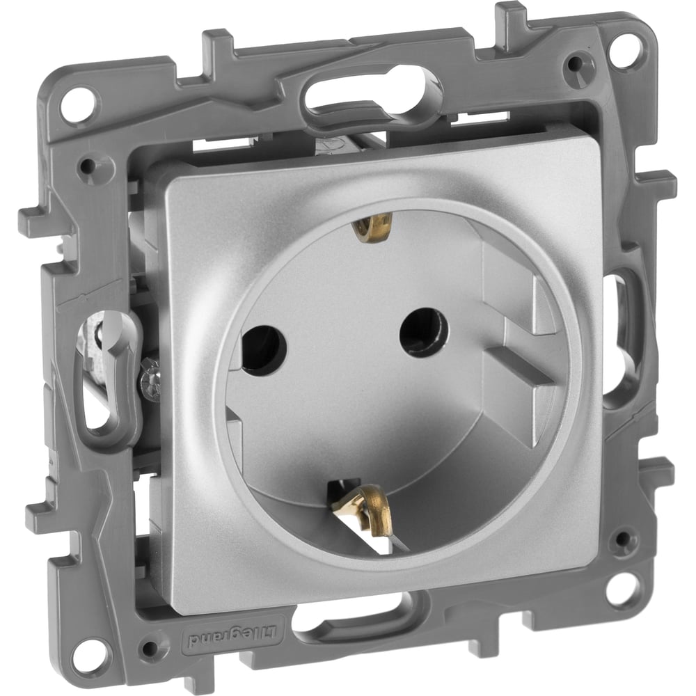 Механизм розетки Legrand 1-м СП Etika 2К+З защитные шторки, алюминий ...