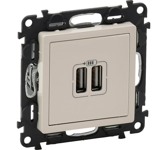 Зарядное устройство Legrand Valena LIFE с двумя USB-разьемами 240В/5В 1500мА.С лицевой панелью.Слоновая кость 753512