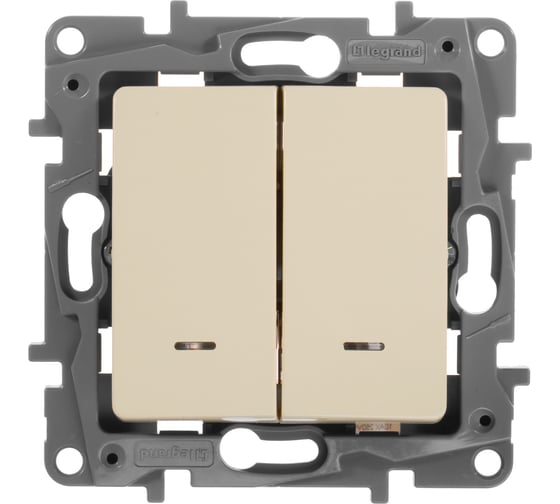 Выключатель Legrand двухклавишный с подсветкой/индикацией Legrand Etika 10А 250В безвинтовые зажимы слоновая кость 672304