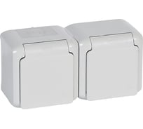 Розеточный блок Legrand двойной с заземлением Legrand Quteo IP44 со шторками с защитной крышкой 16А 250В винтовые зажимы накладной монтаж серый 782353