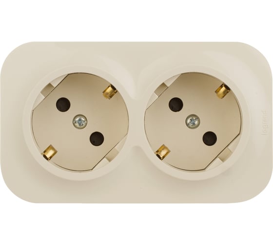 Розеточный блок Legrand двойной с заземлением Legrand Quteo с предварительным подключением со шторками IP20 16А 250В винтовые зажимы накладной монтаж слоновая кость 782267