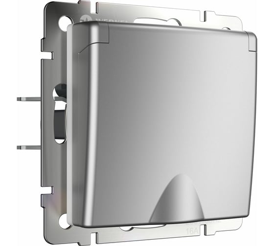 Розетка WERKEL W1171206 влагозащищенная, с заземлением, с защитной крышкой и шторками, серебряный a051504