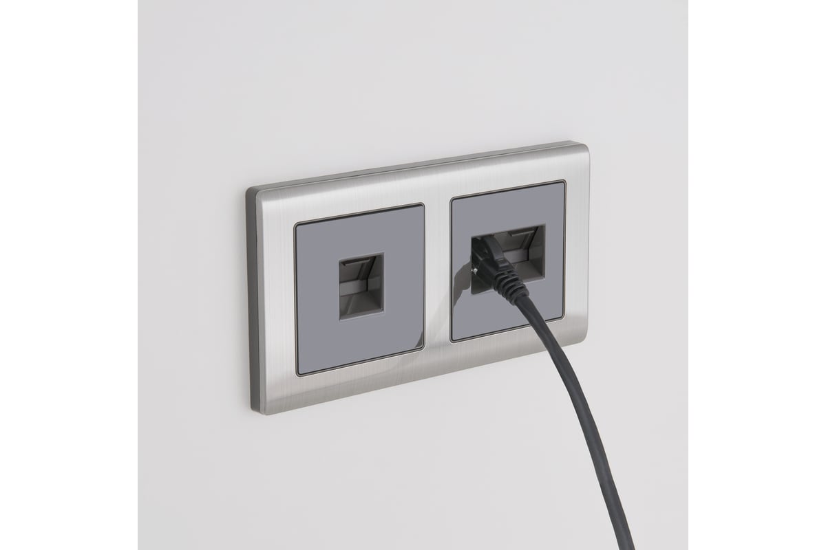 Розетка двойная Ethernet RJ-45 WERKEL WL07-RJ45+RJ45 серо-коричневый ...