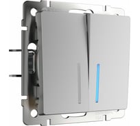 Двухклавишный проходной выключатель WERKEL W1122106 с подсветкой серебряный a051524