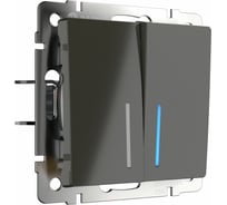 Двухклавишный проходной выключатель WERKEL с подсветкой серо-коричневый W1122107 a050834