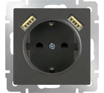 Розетка WERKEL WL07-SKGS-USBx2-IP20 с заземлением, шторками и USBх2 серо-коричневый a033475