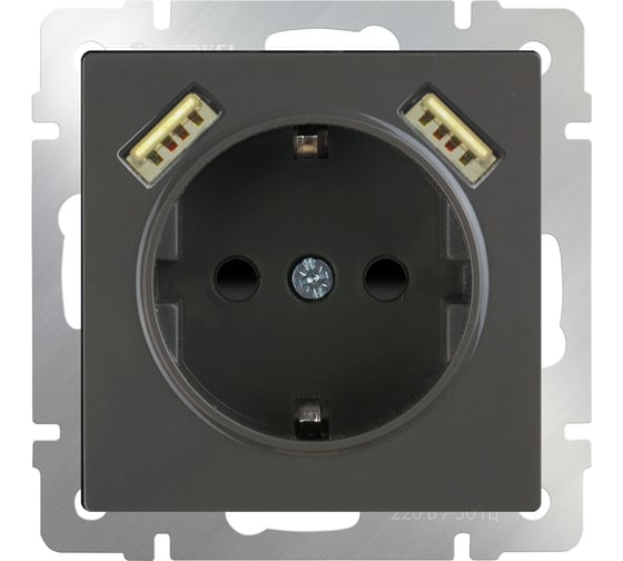 Розетка WERKEL WL07-SKGS-USBx2-IP20 с заземлением, шторками и USBх2 серо-коричневый a033475