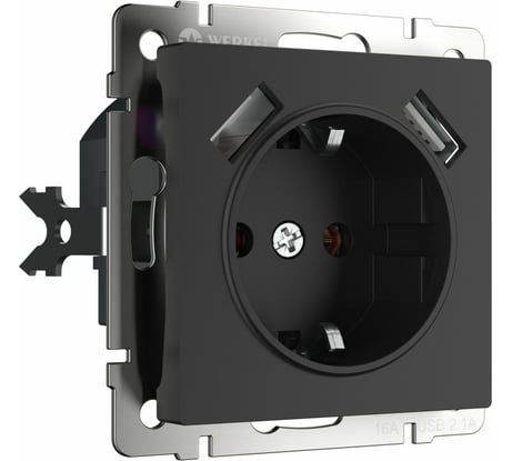 Розетка WERKEL W1171508 с заземлением, шторками и USBх2 черный матовый a051617