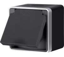 Розетка WERKEL W5071234 влагозащищенная с заземлением с защитной крышкой и шторками Gallant черный с серебром a051146
