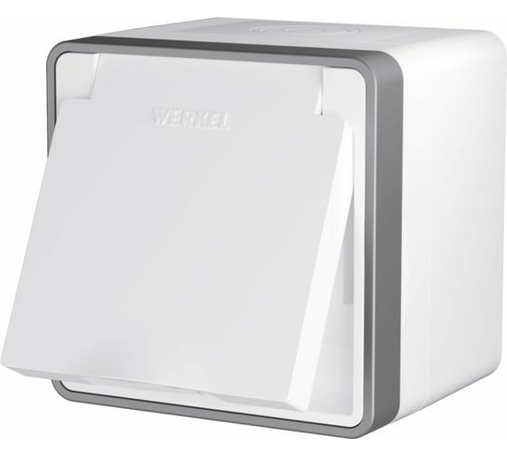 Розетка WERKEL W5071201 влагозащищенная, с заземлением с защитной крышкой и шторками Gallant белая a051568