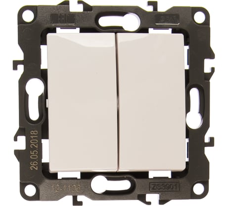 Двойной переключатель ЭРА 12-1106-01 10АХ-250В, IP20, белый Б0014663