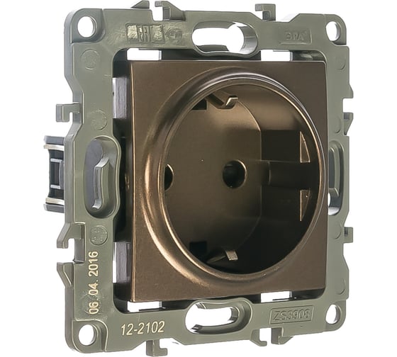 Розетка ЭРА 12-2102-13 2P+E Schuko со шторками, 16A-250В, IP20, бронза Б0019324