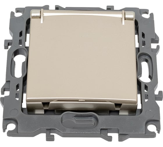 Розетка ЭРА 12-2103-04 2P+E Schuko со шторками с крышкой, 16A-250В, IP20, шампань Б0014696
