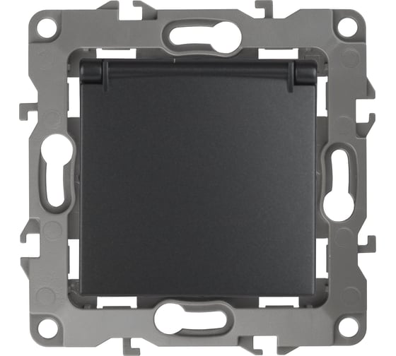 Розетка ЭРА 12-2103-05 2P+E Schuko со шторками с крышкой, 16A-250В, IP20, антрацит Б0014697