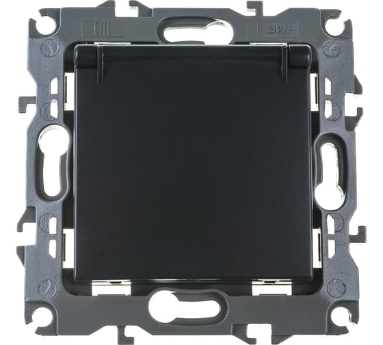 Розетка ЭРА 12-2103-05 2P+E Schuko со шторками с крышкой, 16A-250В, IP20, антрацит Б0014697